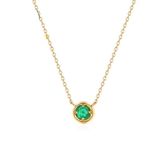 AdornA Jewelry - Solitaire Round Emerald 14K Yellow Gold Necklace